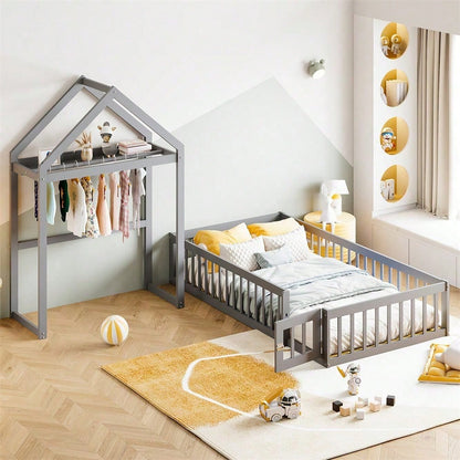 Weißes Kinderbett 90x200 cm aus Massivholz – mit Stauraum, Vollschutzgitter, Tür & Lattenrost