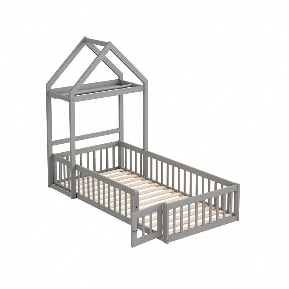 Weißes Kinderbett 90x200 cm aus Massivholz – mit Stauraum, Vollschutzgitter, Tür & Lattenrost