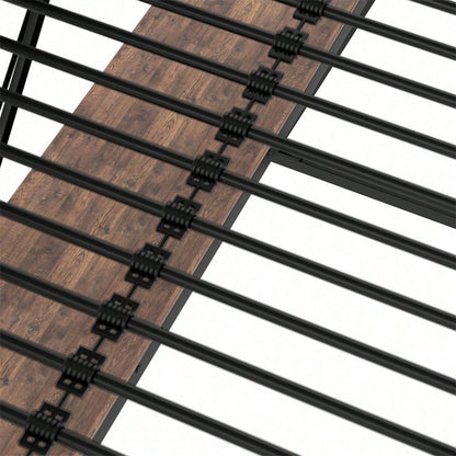 Hochbett, 90 x 200cm, Eisenrahmen, LED-Leiste, Geländer, Treppe, Schreibtisch, ohne Matratze, schwarz