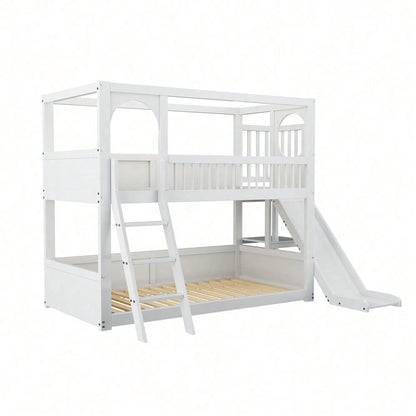 Kinder-Etagenbett, Doppelbett, multifunktionales Kinderbett, mit Regalen, mit Rutsche, ohne Matratze, weiß, 90*200