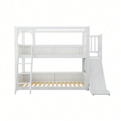 Kinder-Etagenbett, Doppelbett, multifunktionales Kinderbett, mit Regalen, mit Rutsche, ohne Matratze, weiß, 90*200