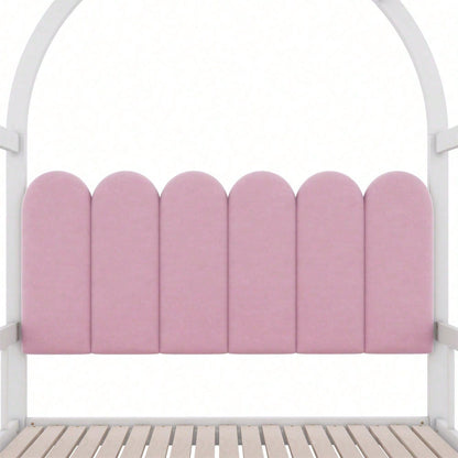 Erweiterbares Gewölbtes Dachbett, Schiebebett, Kinderbett, Tagesbett, Doppelbett, Samtkissen, Rahmen aus Kiefernholz, Weiß+Rosa (140x100cm&140x200cm)