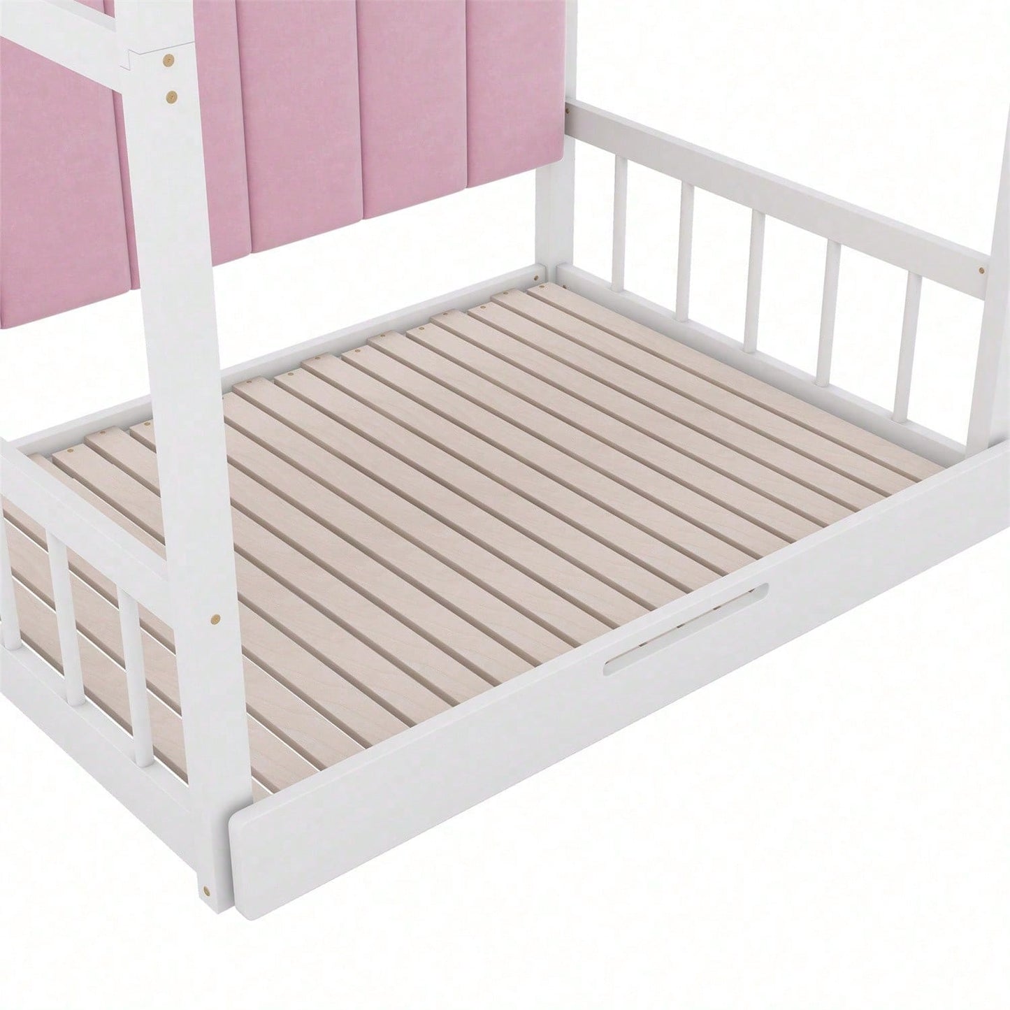 Erweiterbares Gewölbtes Dachbett, Schiebebett, Kinderbett, Tagesbett, Doppelbett, Samtkissen, Rahmen aus Kiefernholz, Weiß+Rosa (140x100cm&140x200cm)