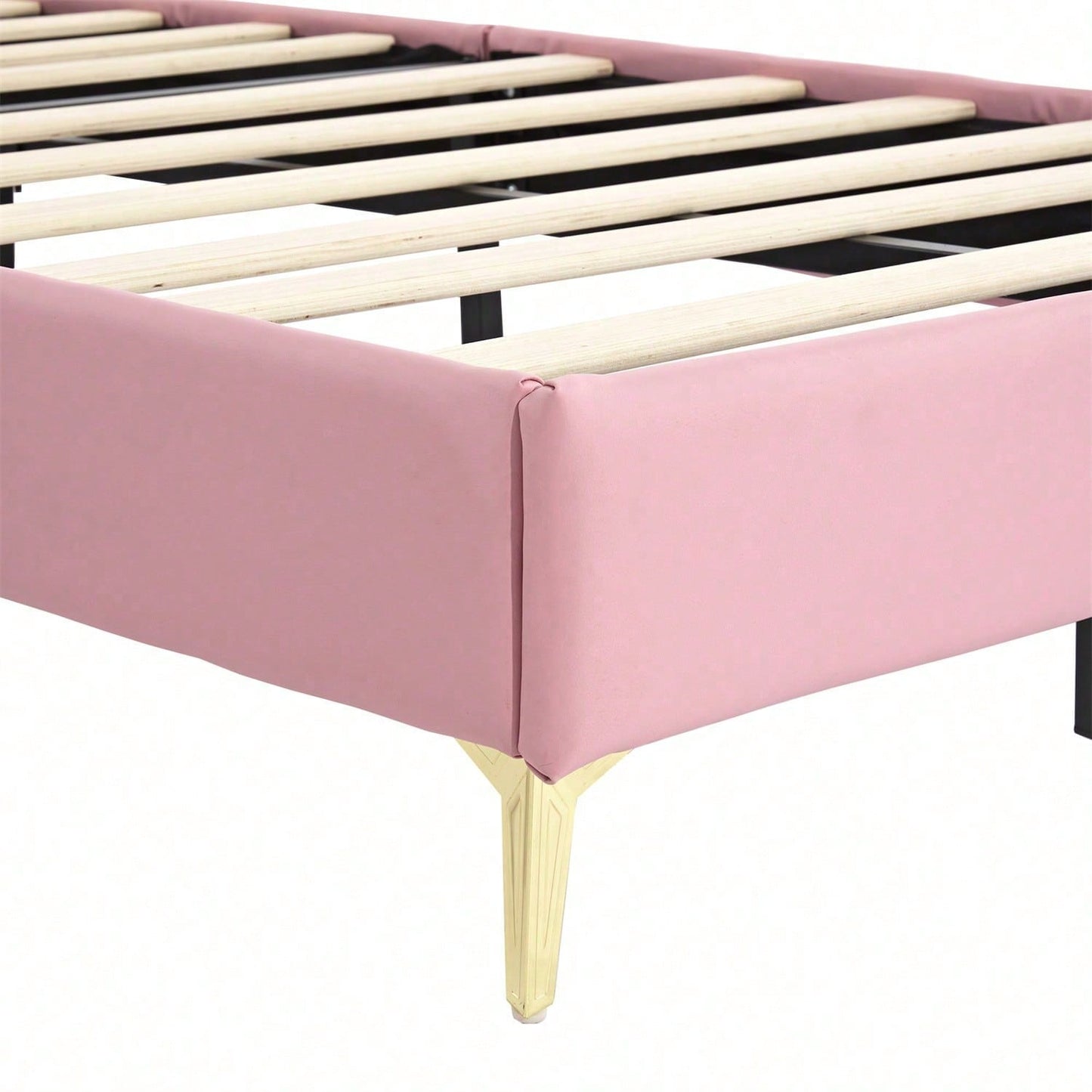 Polsterbett, Kinderbett, mit weichen Schutzkanten, Kopfteil mit Krone, Bettfüße aus Metall, Elegantes gepolstertes Kopfteilprofil, Einzelbett, PU, Rosa+Weiß, 90x200cm