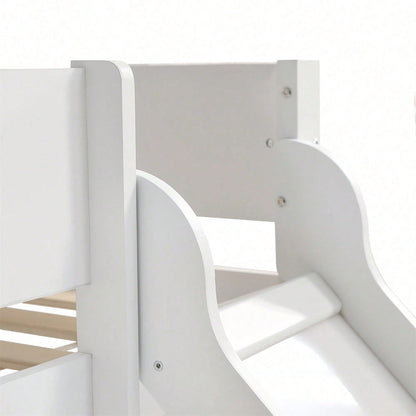Hochbett, Etagenbett mit dreistufiger gerader Leiter, Kinderbett, Jugendbett mit Rutsche, mit abnehmbarem Regal, Kiefer+MDF, Weiß+Natur, 90x200cm