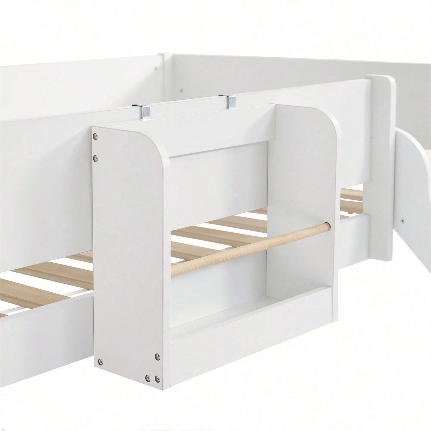 Hochbett, Etagenbett mit dreistufiger gerader Leiter, Kinderbett, Jugendbett mit Rutsche, mit abnehmbarem Regal, Kiefer+MDF, Weiß+Natur, 90x200cm