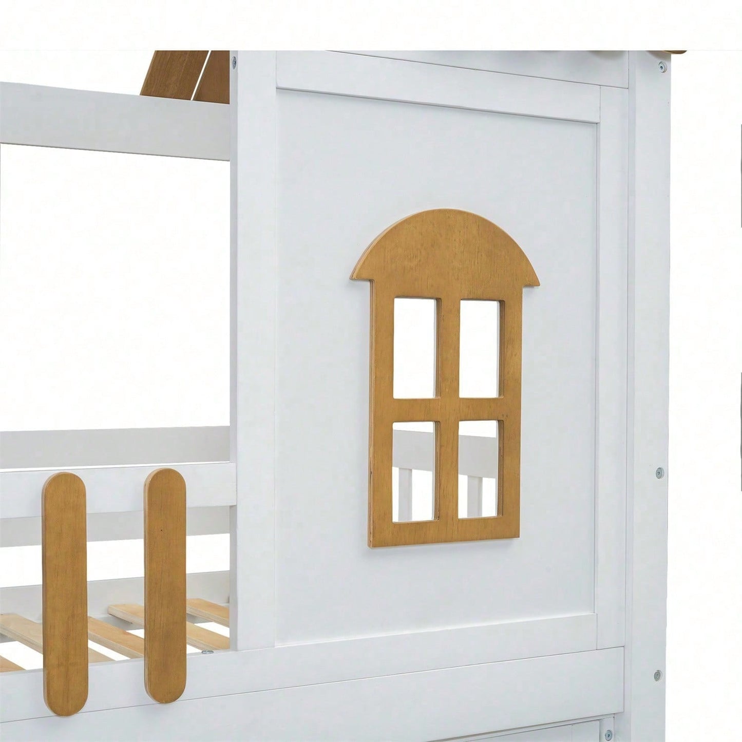 Etagenbett, Reichlich Stauraum, Holzbett, mit Kleiderschrank, mit Fenster, Rahmen aus Kiefer, mit Schuhschrank, sichere Treppenstufen, minimalistisches Design, stabiles Geländer, weiß+Natur, 90x200cm