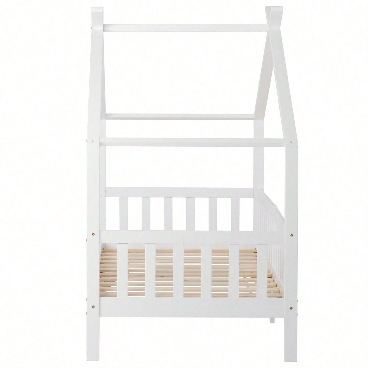 Schönes Hausbett, Kinderbett Massivholz mit Zaun und Lattenrost, Kinder- und Jugendzimmer mit Absturzsicherung, weiß (200x90 cm)