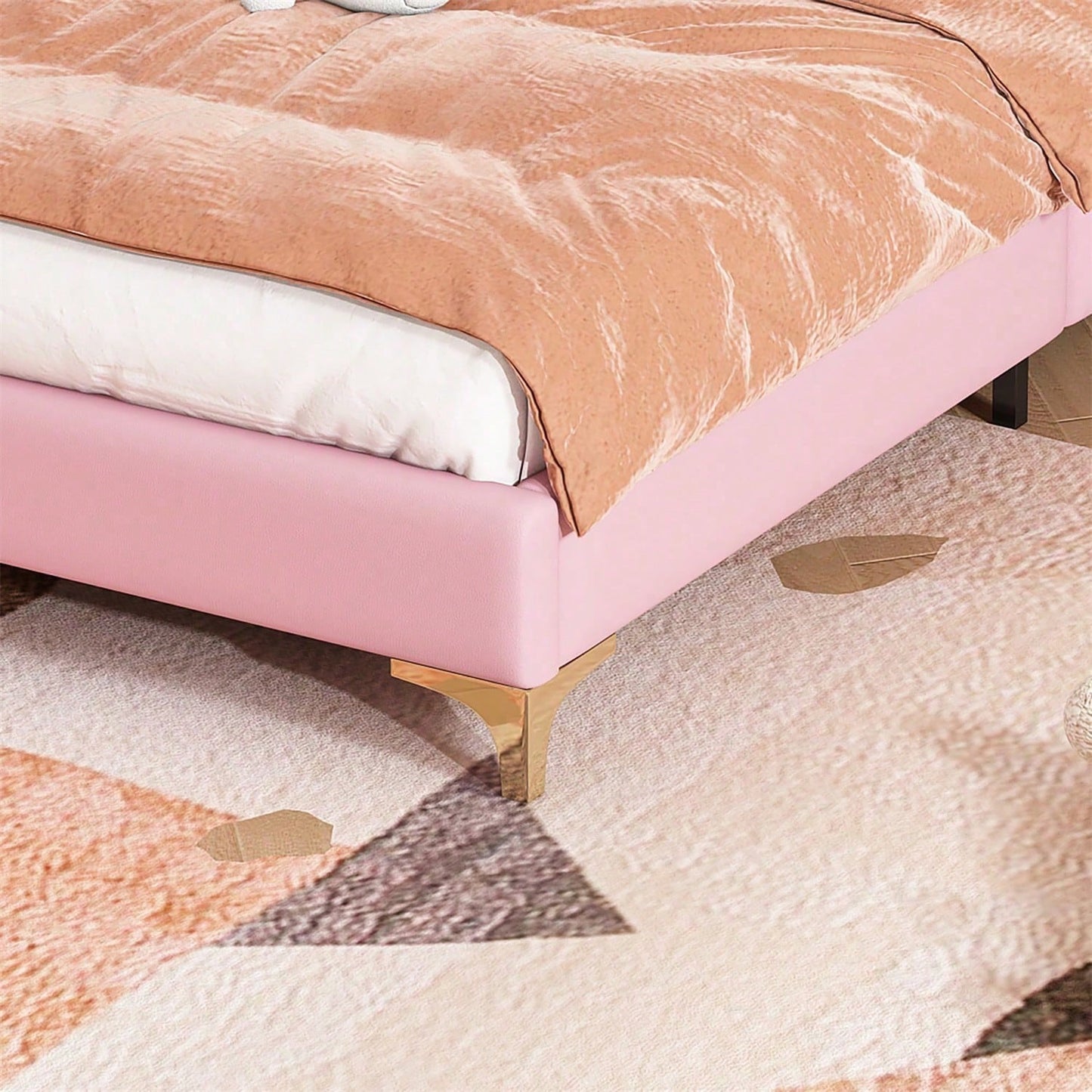 Polsterbett, Einzelbett, Wellenform mit Zugpunkt am Kopfende des Bettes, rosa Schleife, mit mehrfarbigen, wechselnden LED-Streifen, Kinderbett mit Holzlatten, Einzelbett, PU, rosa Bettrahmen, 90x200cm