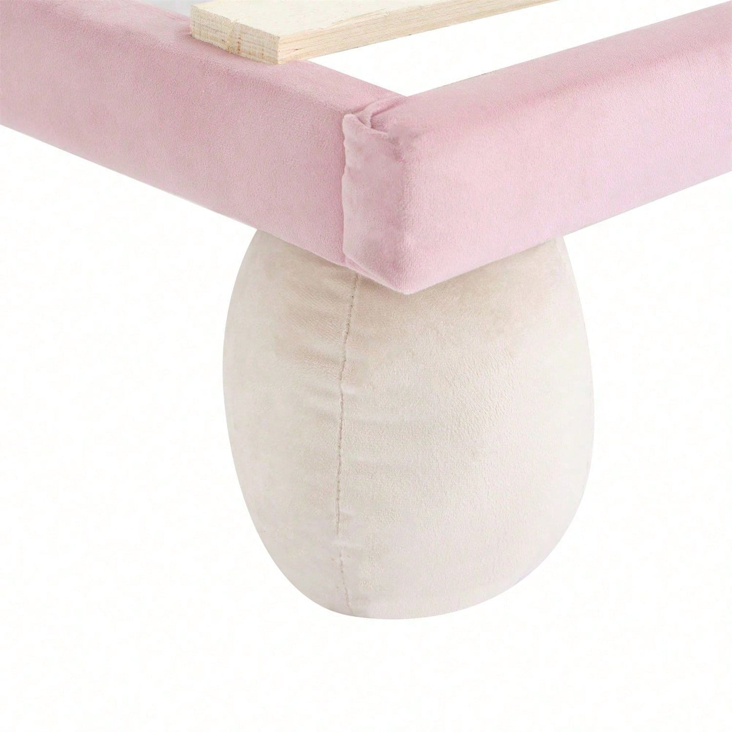 Polsterbett mit mehrfarbigen, wechselnden LED Lichtstreifen, Kopfteil mit Wellenschliff, mit gepolsterter runden Beine, Kinderbett mit Holzlatten, Einzelbett, Samt, Beige+Rosa, 90x200cm