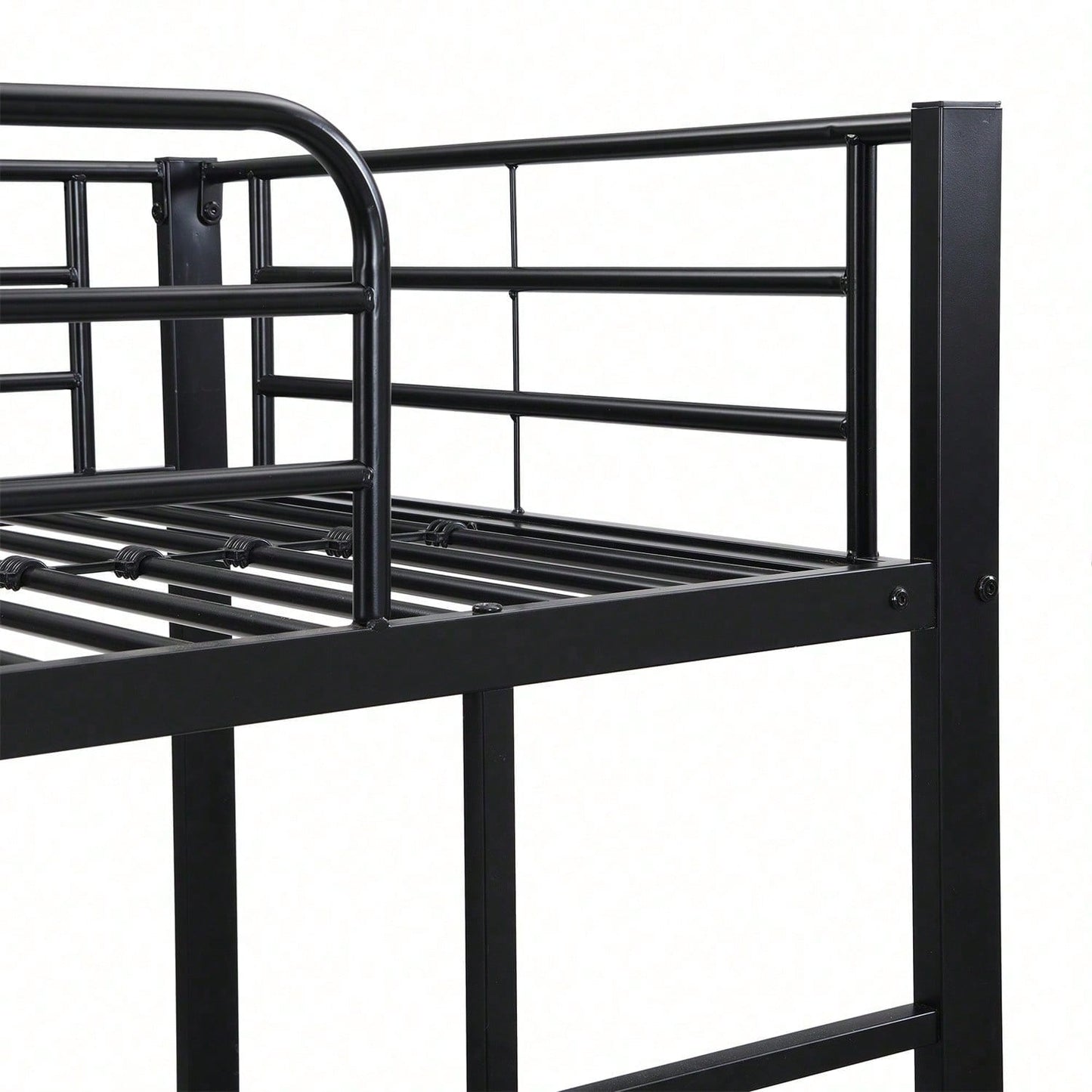 Eisenbett, Etagenbett, Geeignet für Kinder und Jugendliche, mit Ausziehbett, vier Seitengitter am oberen Bett, Eisen, Schwarz, 90x200cm&90x190cm