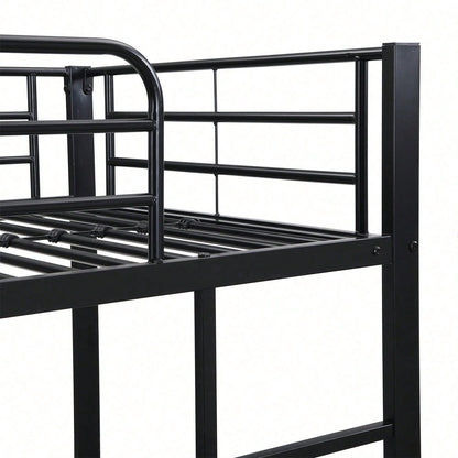 Eisenbett, Etagenbett, Geeignet für Kinder und Jugendliche, mit Ausziehbett, vier Seitengitter am oberen Bett, Eisen, Schwarz, 90x200cm&90x190cm