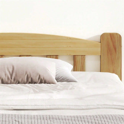 Solide Massivholzbett Futonbett, Doppelbett, Massivholz Natur Bett mit Kopfteil und Lattenroste, Jugendbett, Erwachsenenbett, Natur, 140x200 cm