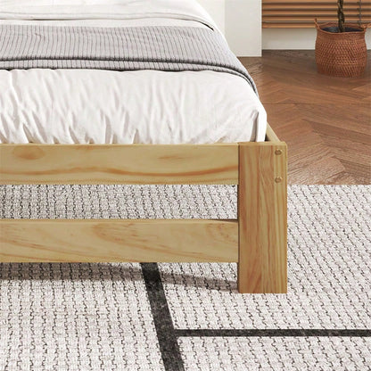 Solide Massivholzbett Futonbett, Doppelbett, Massivholz Natur Bett mit Kopfteil und Lattenroste, Jugendbett, Erwachsenenbett, Natur, 140x200 cm