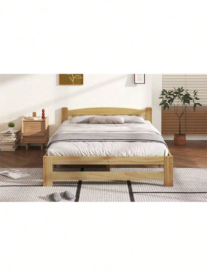 Solide Massivholzbett Futonbett, Doppelbett, Massivholz Natur Bett mit Kopfteil und Lattenroste, Jugendbett, Erwachsenenbett, Natur, 140x200 cm