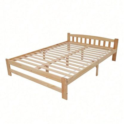 Solide Massivholzbett Futonbett, Doppelbett, Massivholz Natur Bett mit Kopfteil und Lattenroste, Jugendbett, Erwachsenenbett, Natur, 140x200 cm