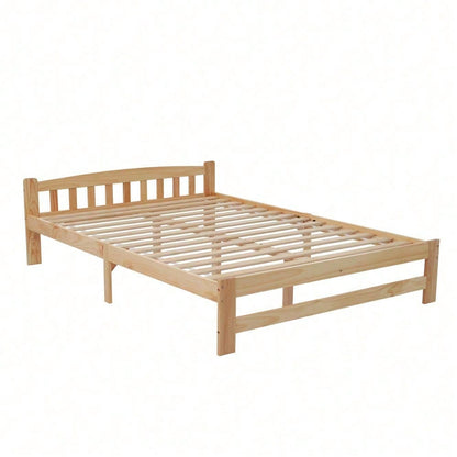 Solide Massivholzbett Futonbett, Doppelbett, Massivholz Natur Bett mit Kopfteil und Lattenroste, Jugendbett, Erwachsenenbett, Natur, 140x200 cm