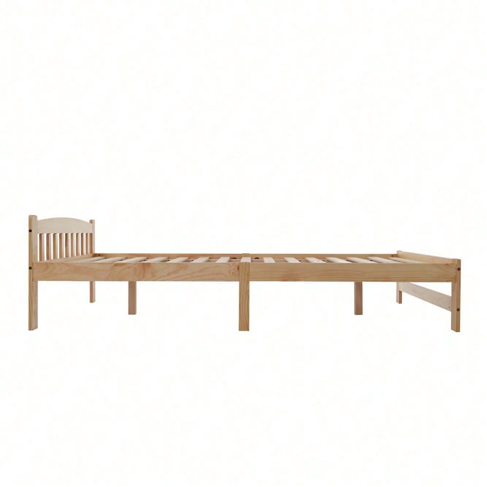 Solide Massivholzbett Futonbett, Doppelbett, Massivholz Natur Bett mit Kopfteil und Lattenroste, Jugendbett, Erwachsenenbett, Natur, 140x200 cm