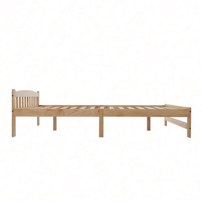 Solide Massivholzbett Futonbett, Doppelbett, Massivholz Natur Bett mit Kopfteil und Lattenroste, Jugendbett, Erwachsenenbett, Natur, 140x200 cm