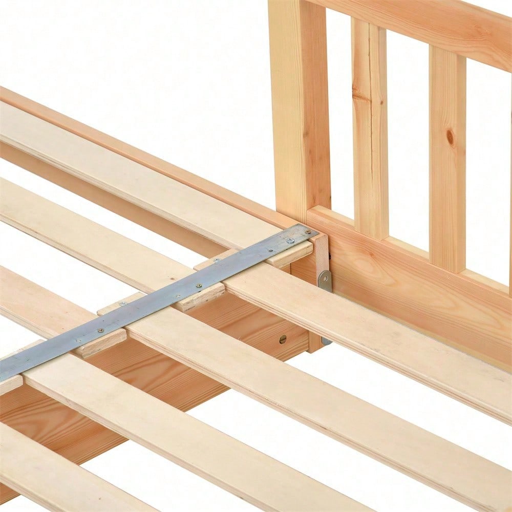 Erweiterbares Baumhausbett, Hausbett, Kinderbett, Tagesbett, Einzel- und Doppelbett, reines Massivholz, natur (200x90cm)