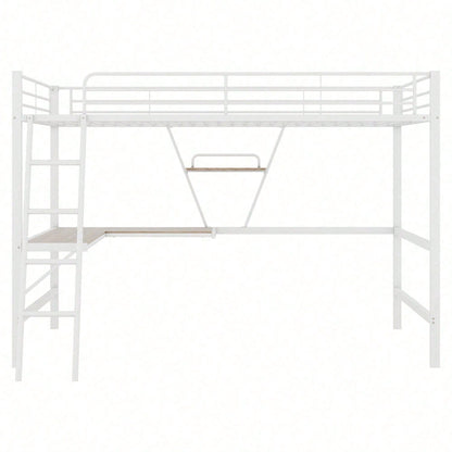 90x200cm Bettgestell Metallbett, Eisenbett, Hochbett mit L-förmigem Schreibtisch und einem Regal für Kinder, Jugendliche und Erwachsene, schwarz
