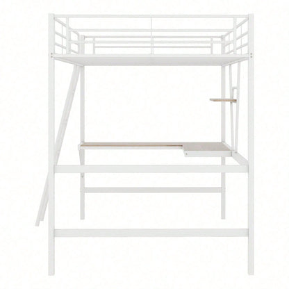 90x200cm Bettgestell Metallbett, Eisenbett, Hochbett mit L-förmigem Schreibtisch und einem Regal für Kinder, Jugendliche und Erwachsene, schwarz