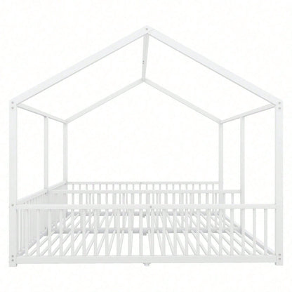Metallbett, Kinderbett, 90*200cm , Ohne Matratze, Geländer, Leiter, Hausmodellierung, Doppelbett Design, Doppelbett, Eisenrahmen, Schwarz