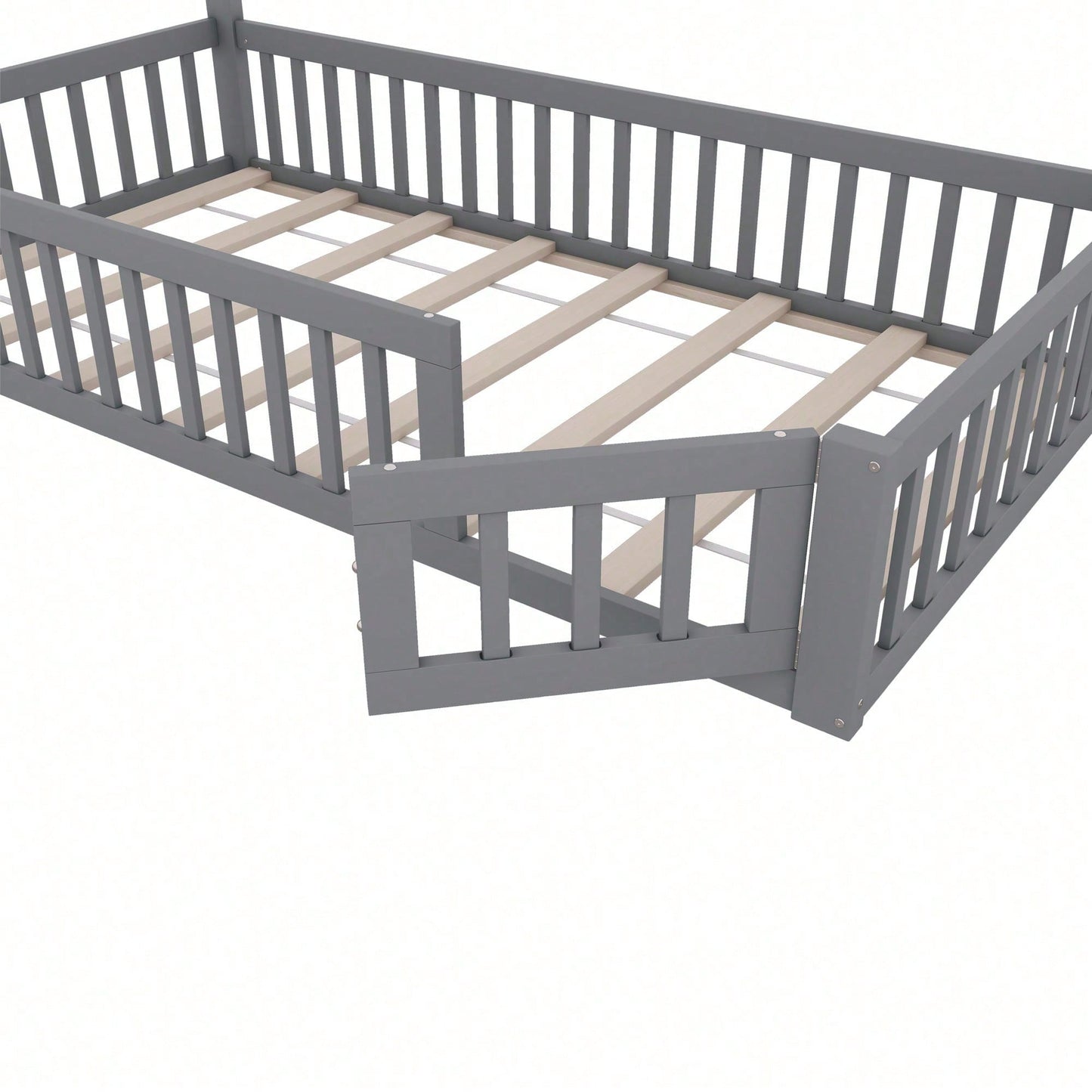Hausbett, 90 x 200 cm, Kinderbett mit Schornsteinform, Bett mit Lattenrost (ohne Matratze), Kiefernholz, Minimalistischer Stil, Weiß