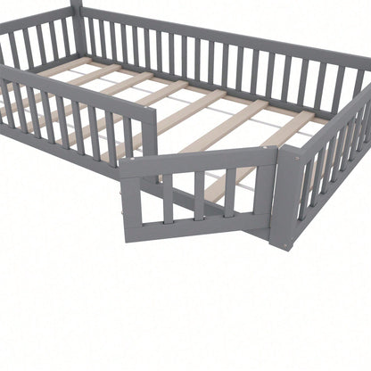 Hausbett, 90 x 200 cm, Kinderbett mit Schornsteinform, Bett mit Lattenrost (ohne Matratze), Kiefernholz, Minimalistischer Stil, Weiß