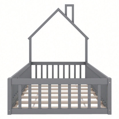 Hausbett, 90 x 200 cm, Kinderbett mit Schornsteinform, Bett mit Lattenrost (ohne Matratze), Kiefernholz, Minimalistischer Stil, Weiß