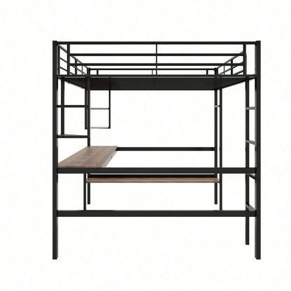 Hochbett, 140x200cm Bettgestell Metallbett, Eisenbett mit Schreibtisch, Ohne Matratze, Hochbett mit vier kleinen Regalen und einem großen Bücherregal für Kinder, Jugendliche und Erwachsene, Weiß