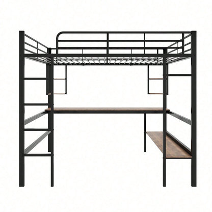 Hochbett, 140x200cm Bettgestell Metallbett, Eisenbett mit Schreibtisch, Ohne Matratze, Hochbett mit vier kleinen Regalen und einem großen Bücherregal für Kinder, Jugendliche und Erwachsene, Weiß
