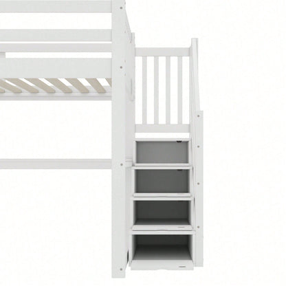 Hochbett ,140x 200 ,Kinderhochbett, mit Stauraumschubladen und Unterbettschreibtisch, Weiß
