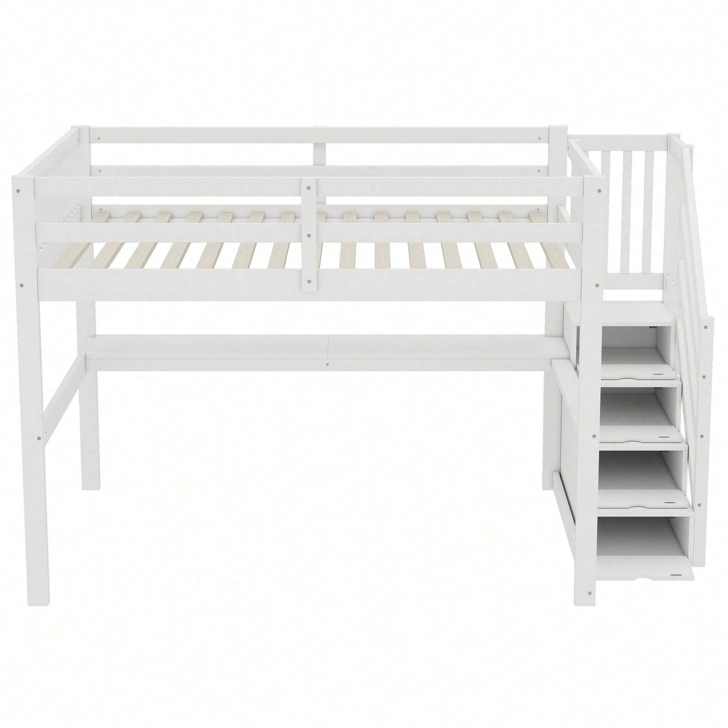 Hochbett ,140x 200 ,Kinderhochbett, mit Stauraumschubladen und Unterbettschreibtisch, Weiß