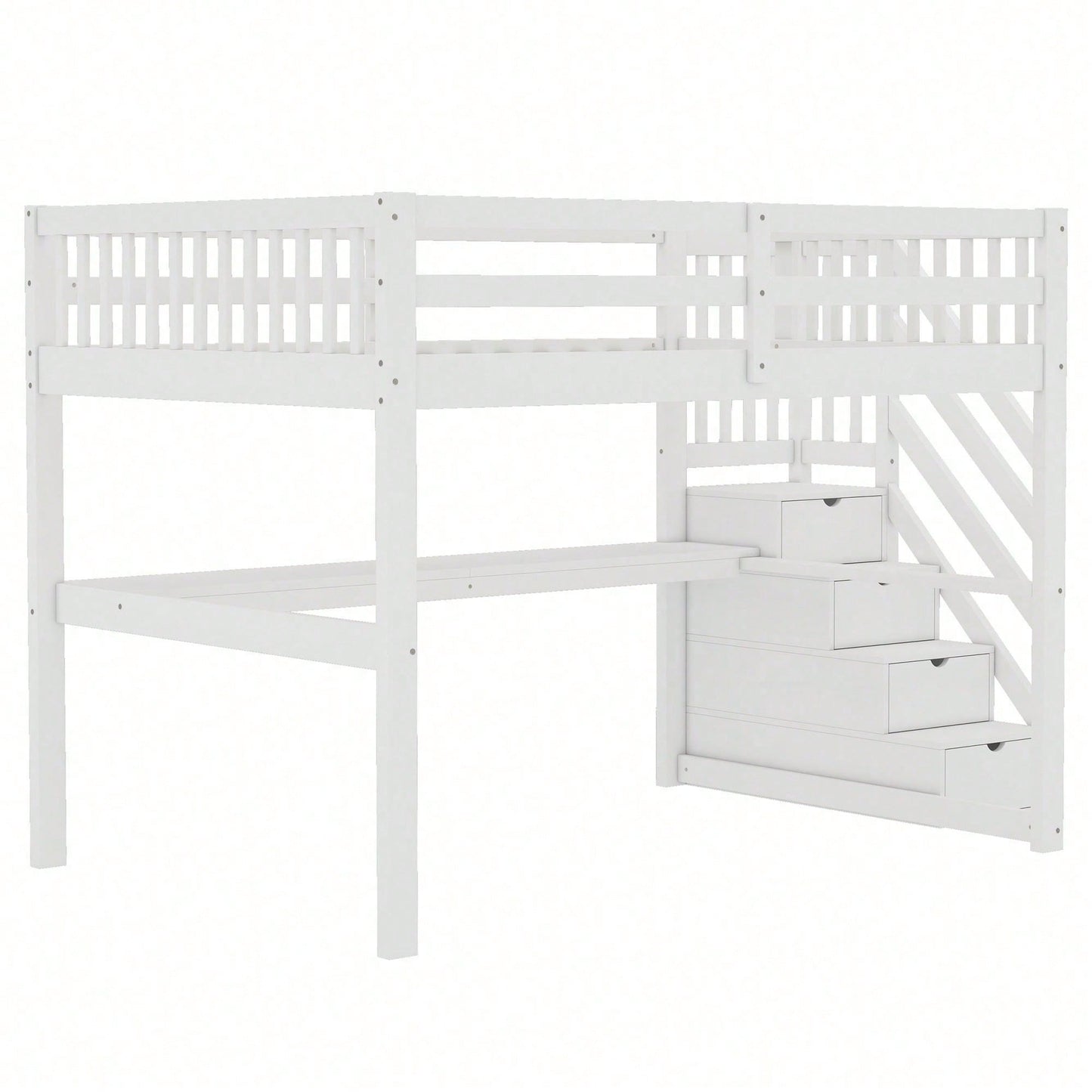 Hochbett ,140x 200 ,Kinderhochbett, mit Stauraumschubladen und Unterbettschreibtisch, Weiß