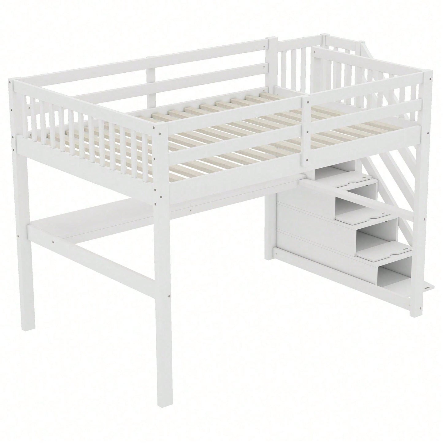 Hochbett ,140x 200 ,Kinderhochbett, mit Stauraumschubladen und Unterbettschreibtisch, Weiß