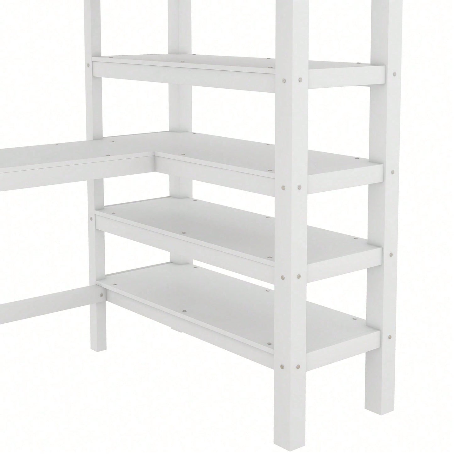 Hochbett, 90 x 200 ,Kinderhochbett mit Ablagefächern und Unterbettschreibtisch,Ohne Matratze, Weiß