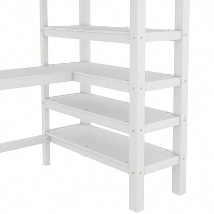 Hochbett, 90 x 200 ,Kinderhochbett mit Ablagefächern und Unterbettschreibtisch,Ohne Matratze, Weiß