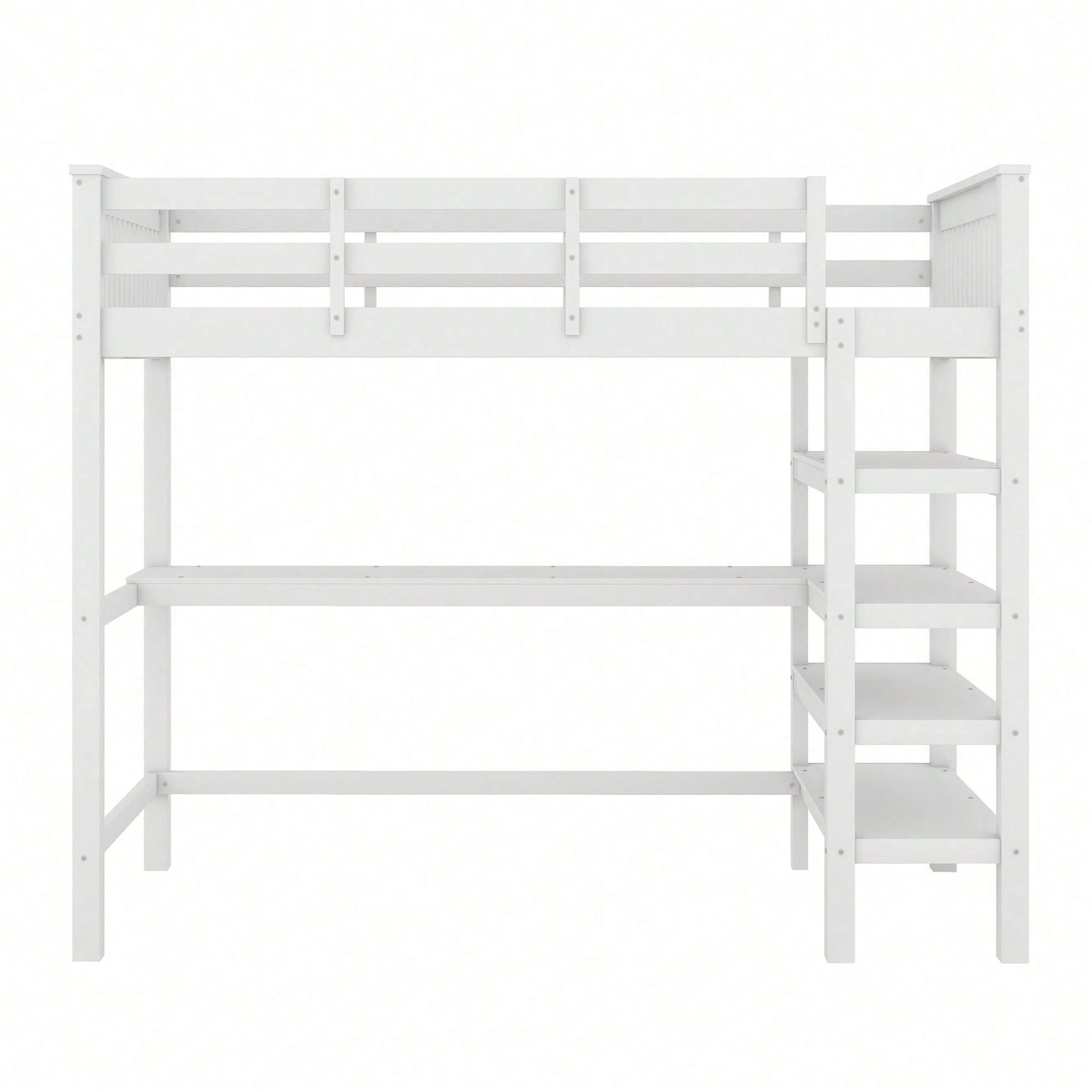 Hochbett, 90 x 200 ,Kinderhochbett mit Ablagefächern und Unterbettschreibtisch,Ohne Matratze, Weiß