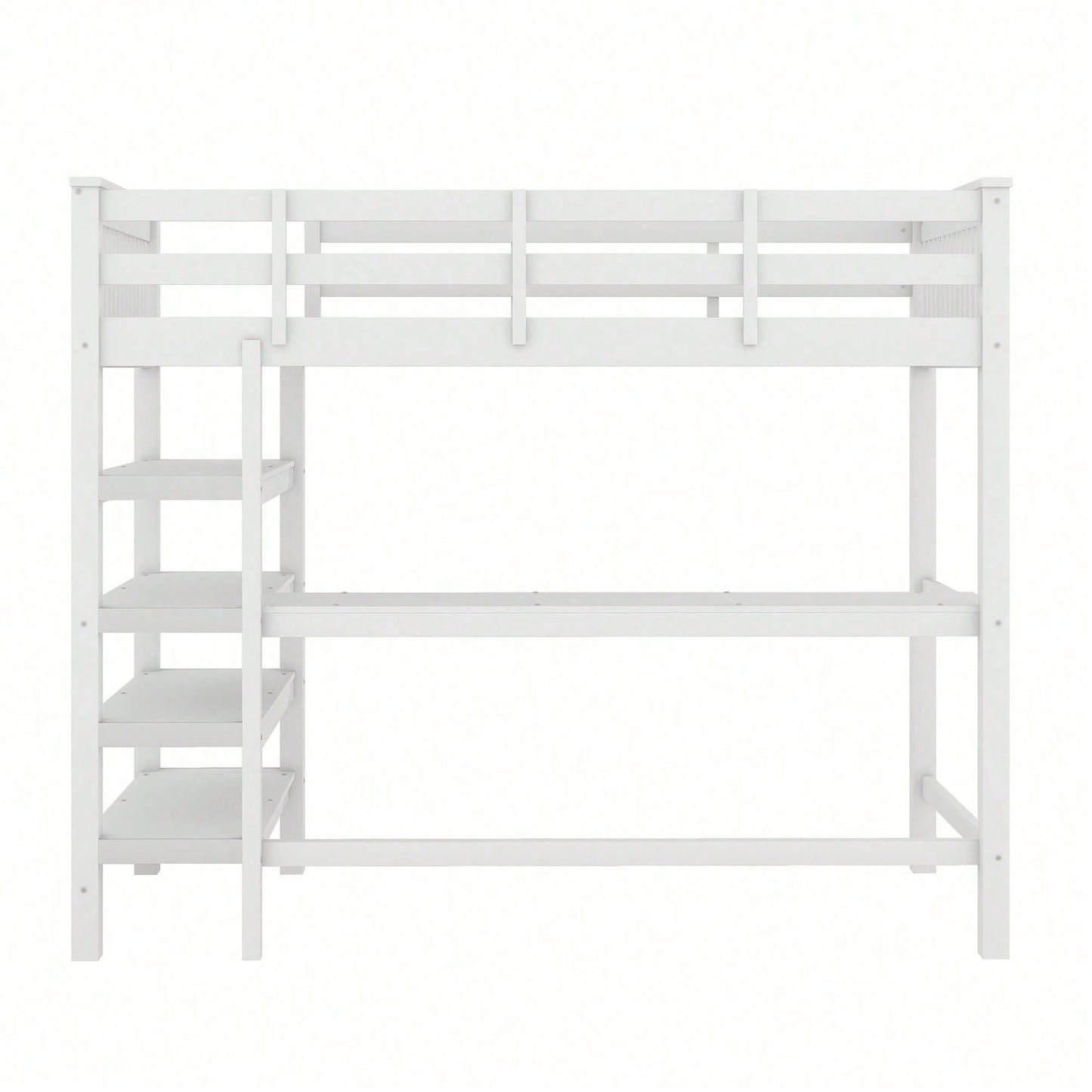 Hochbett, 90 x 200 ,Kinderhochbett mit Ablagefächern und Unterbettschreibtisch,Ohne Matratze, Weiß