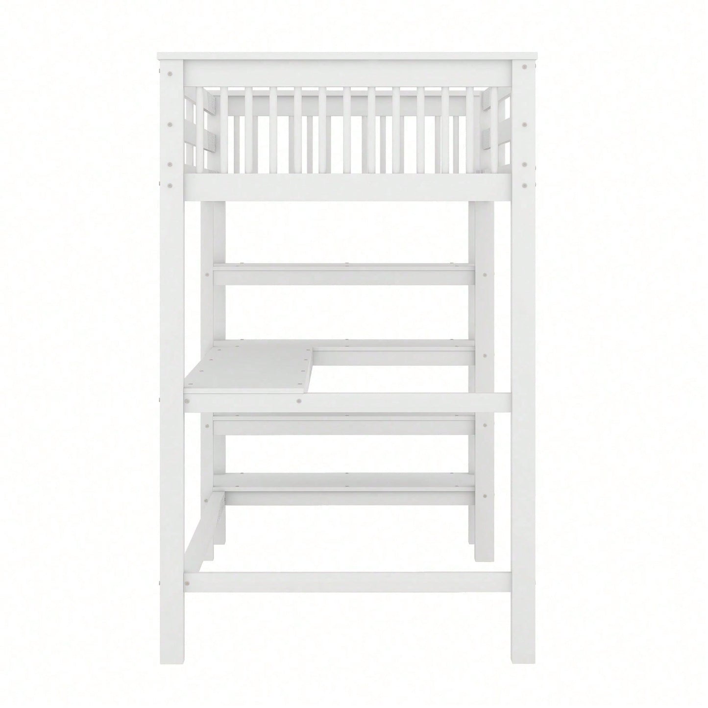 Hochbett, 90 x 200 ,Kinderhochbett mit Ablagefächern und Unterbettschreibtisch,Ohne Matratze, Weiß