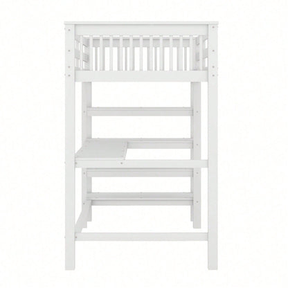 Hochbett, 90 x 200 ,Kinderhochbett mit Ablagefächern und Unterbettschreibtisch,Ohne Matratze, Weiß