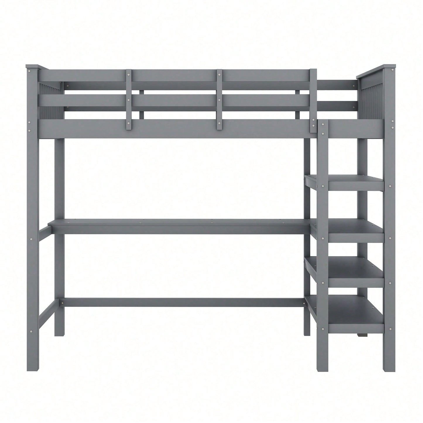 Hochbett, 90 x 200 ,Kinderhochbett mit Ablagefächern und Unterbettschreibtisch,Ohne Matratze, Weiß