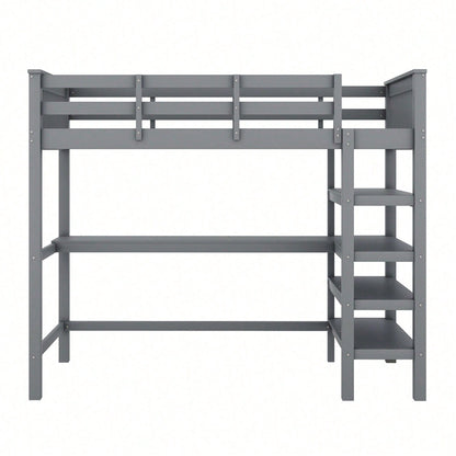 Hochbett, 90 x 200 ,Kinderhochbett mit Ablagefächern und Unterbettschreibtisch,Ohne Matratze, Weiß