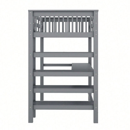 Hochbett, 90 x 200 ,Kinderhochbett mit Ablagefächern und Unterbettschreibtisch,Ohne Matratze, Weiß