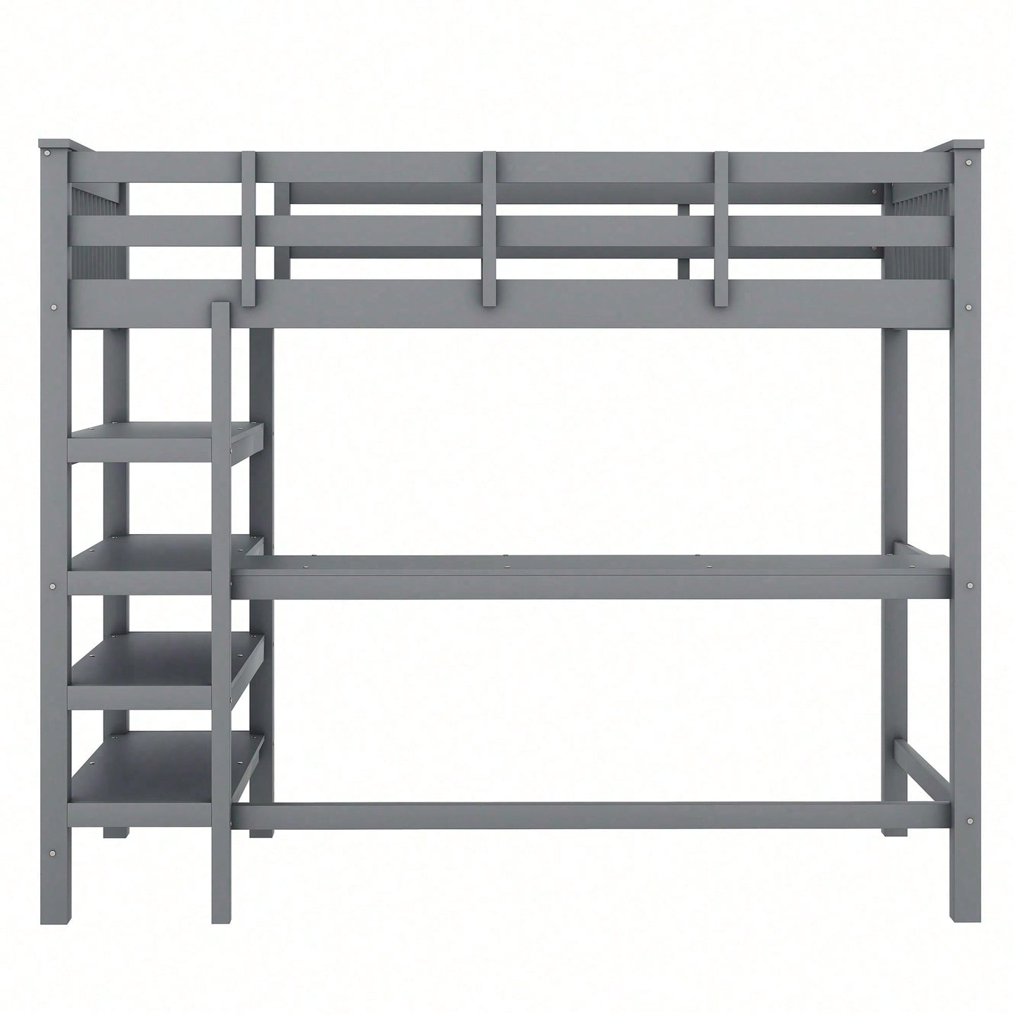 Hochbett, 90 x 200 ,Kinderhochbett mit Ablagefächern und Unterbettschreibtisch,Ohne Matratze, Weiß