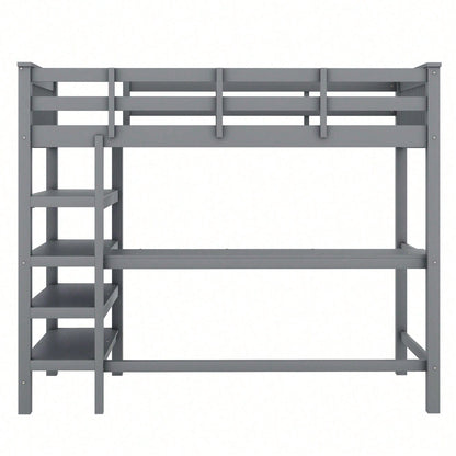 Hochbett, 90 x 200 ,Kinderhochbett mit Ablagefächern und Unterbettschreibtisch,Ohne Matratze, Weiß