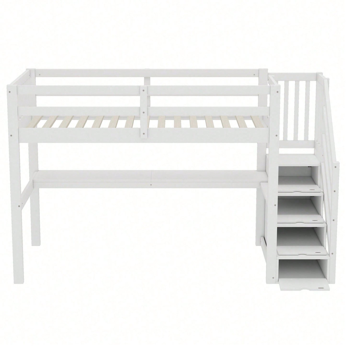Hochbett ,90 x 200 ,Kinderhochbett mit Stauraumschubladen und Unterbettschreibtisch, Weiß