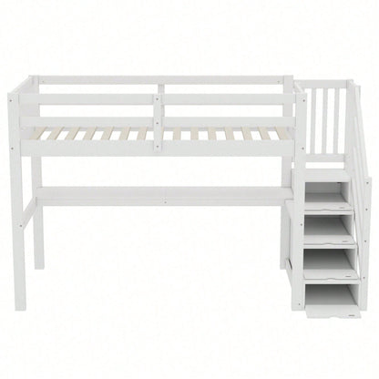 Hochbett ,90 x 200 ,Kinderhochbett mit Stauraumschubladen und Unterbettschreibtisch, Weiß