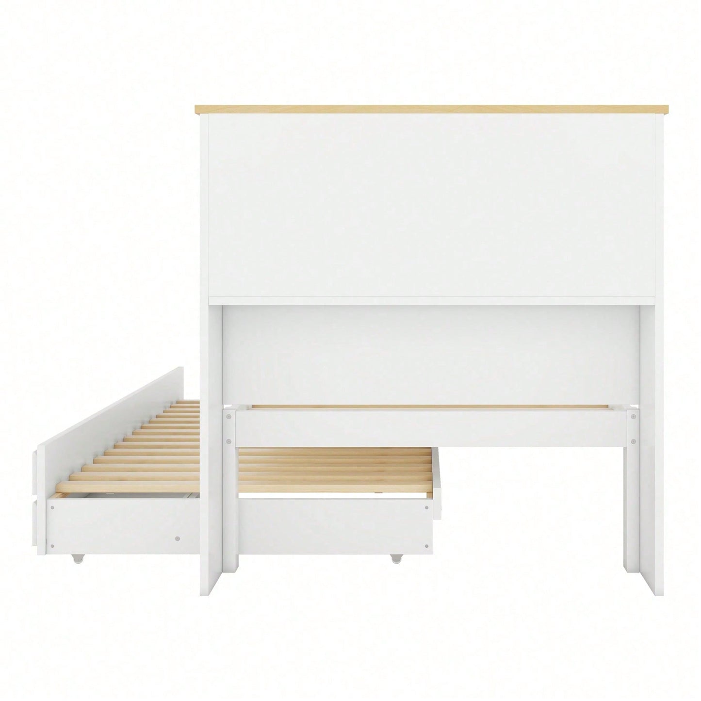 90*200cm Flachbett mit mehreren Staufächern am Kopfende des Bettes, ausgestattet mit ausziehbares Rollbett, drei Schubladen, weiß